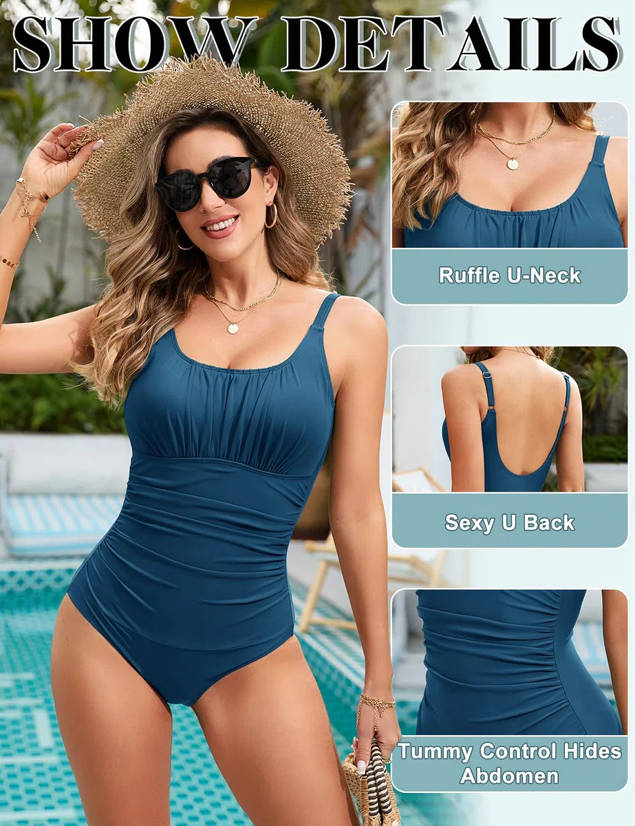 Badeanzug Damen Bauchweg Push Up Bademode Shape Badeanzüge Einteilige Tankini Sexy Schwimmanzug Strandkleid Elegant Swimsuits Badekleid