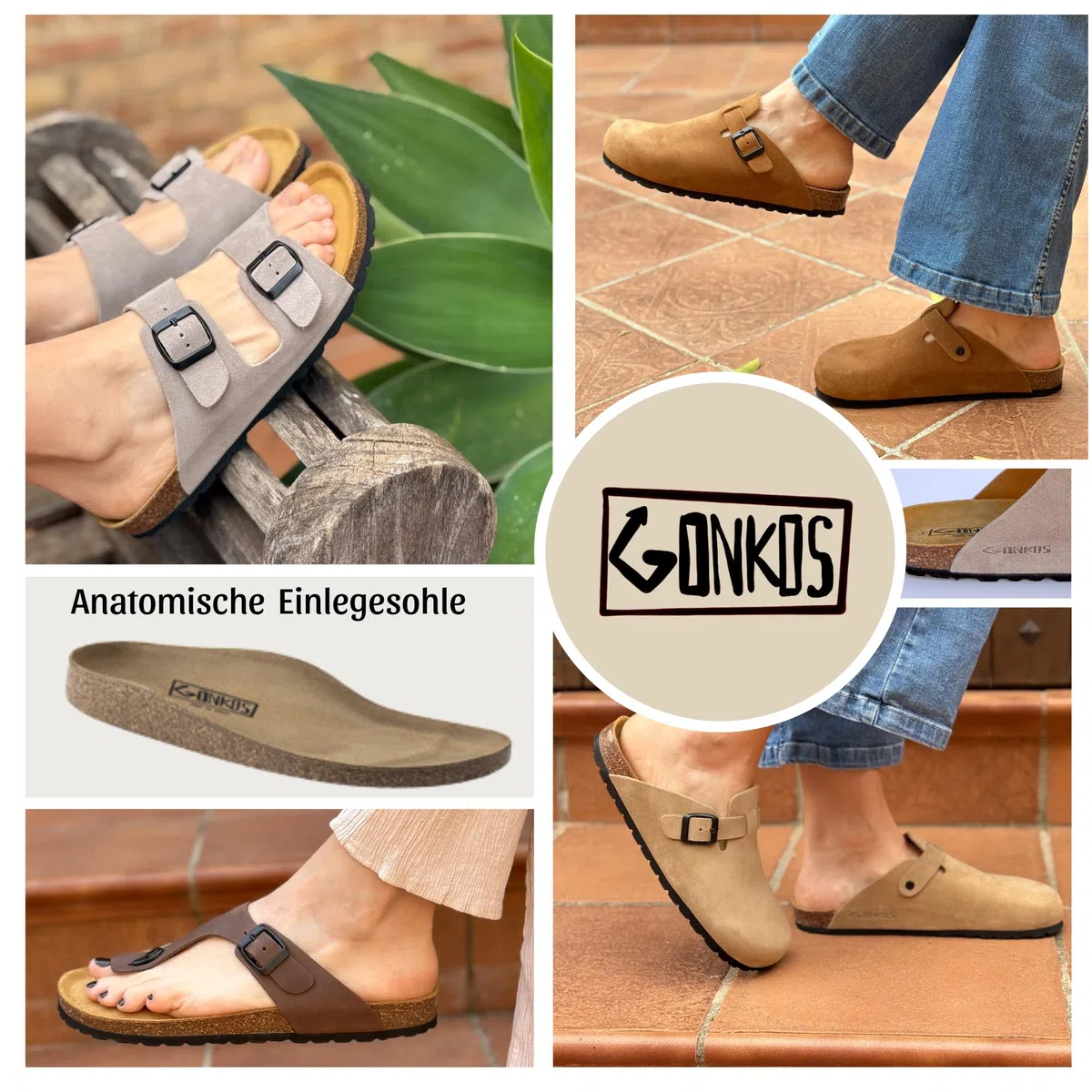 Ledersandalen, Zehentrenner, anatomische Kork-Innensohle, Echtes Leder, Naturkork, Verstellbare Schnalle, Unisex-Zehensandalen, rutschfeste EVA-Sohle, Qualitätssandale Made in Spain
