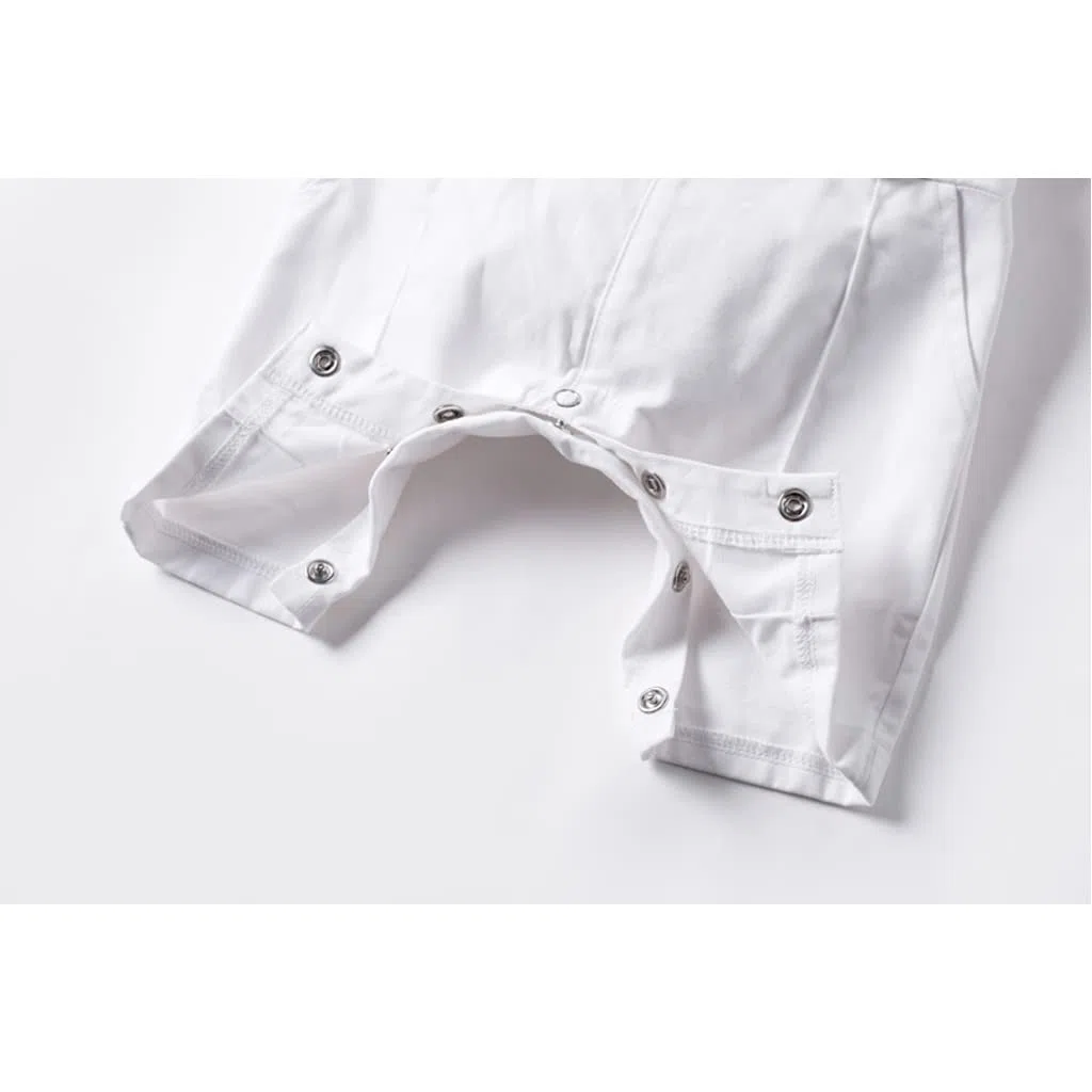 Baby Jungen Strampler Taufanzug Kleinkind Taufe Roben Kleidung Gentlemen Jumpsuits Overall Taufkleidung Baby Fliege Weste mit Hut Geburtstag Hochzeit Outfits Weiß 6-12 Monate