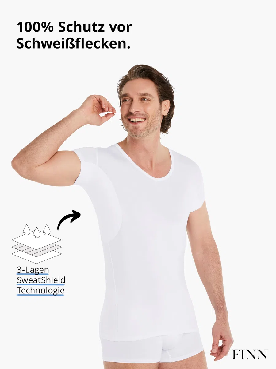 FINN Anti-Schweiß Shirt Herren mit extra kurzen Ärmeln | Perfekt unter Kurzarm-Hemden und Polo-Shirts - Unterhemd mit Achselpads gegen Schweißflecken und Schweißgeruch