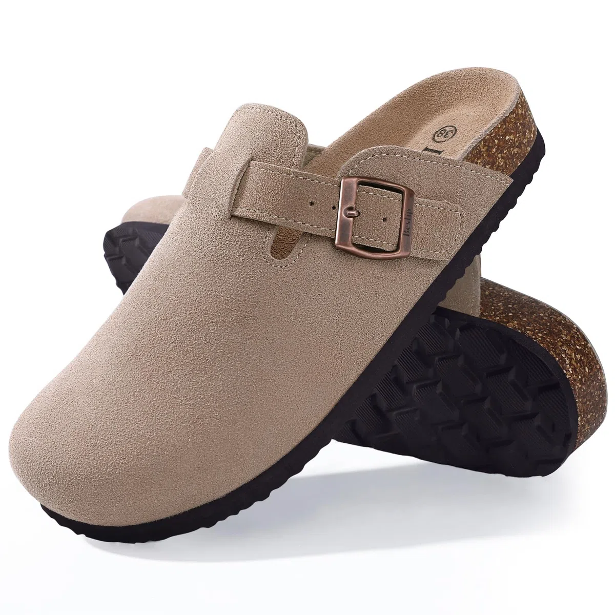 Beslip Wildleder Clog für Damen Weiches Kork Fußbett Leder Pantoletten Komfort Kartoffel Schuhe mit Arch Support, Frauen Größe