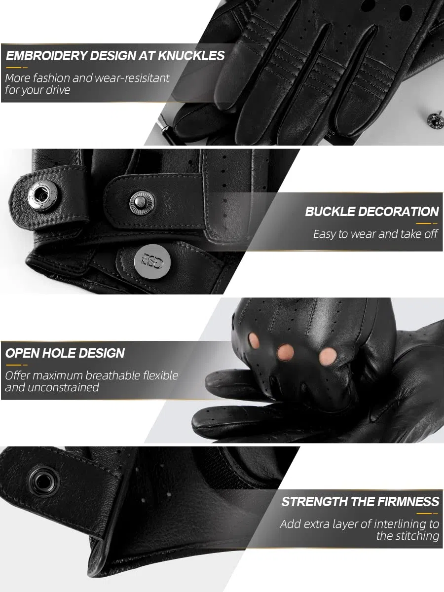 GSG SINCE 1998 Lederhandschuhe Herren aus Schafsleder – Touchscreen Fahrhandschuhe, ungefüttert, atmungsaktiv für Auto, Motorrad & Outdoor M210611