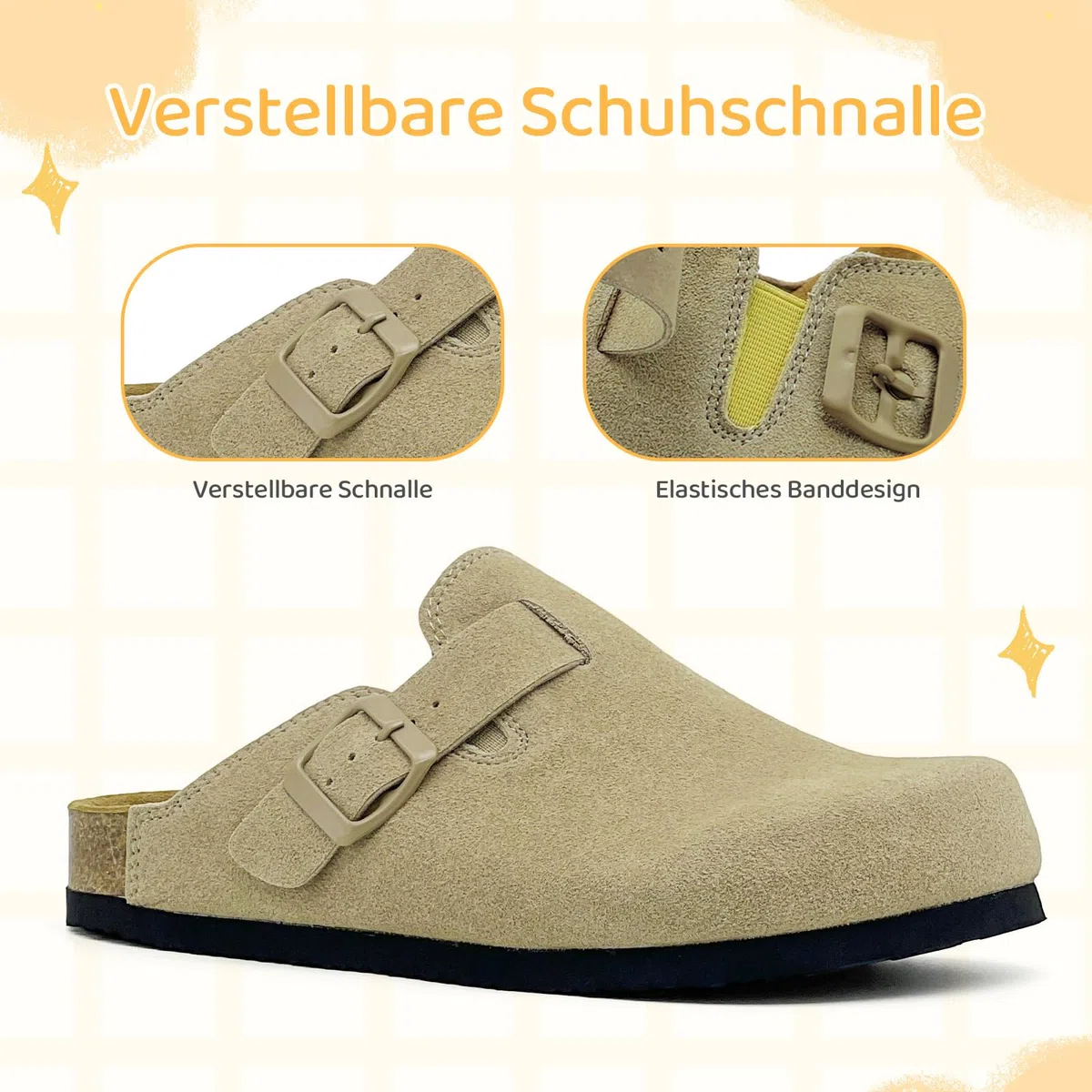 Clogs Kinder Wildleder Kork Fußbett Pantoletten Mädchen Verstellbarer Hausschuhe Jungen Slip-On Kartoffelschuhe Bequeme Gartenschuhe rutschfeste Weiche Latschen