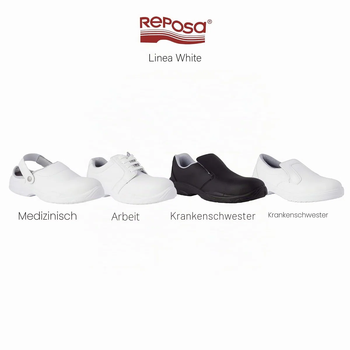 REPOSA Medical – Sanitär-Clogs für Damen und Herren aus Mikrofaser + Sicherheitskappe aus Verbundstoff, Anti-Schock und antistatisch, mit Kordelzug, Bequeme und rutschfeste Küchenschuhe, Weiß, 39 EU