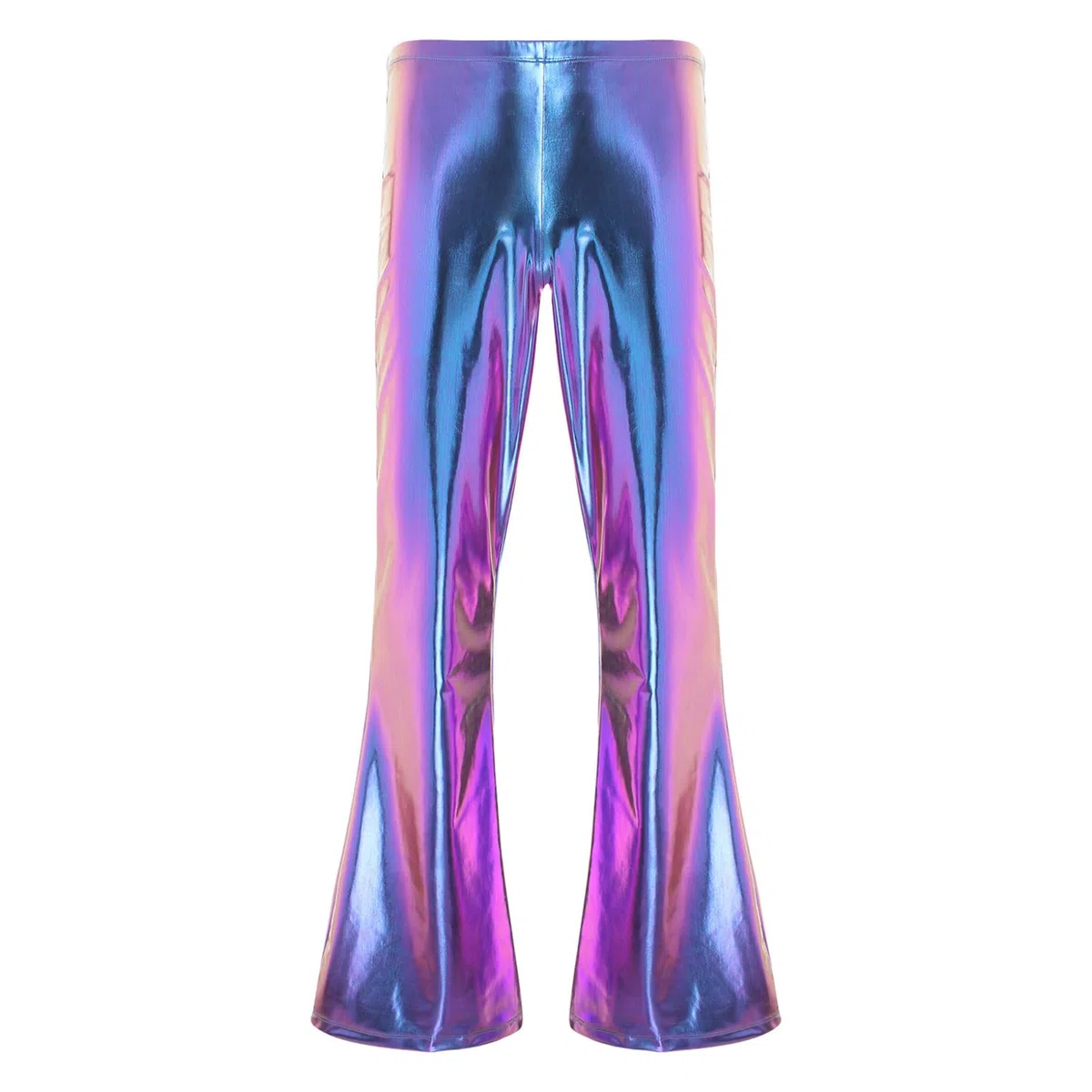 Herren Metallic Hose High Waist Glänzende Leggings Holographic Schlaghose Tanzhose Weites Bein Jazzpants 70er 80er Jahre Nachtcub Party Outfit Bunt XXL