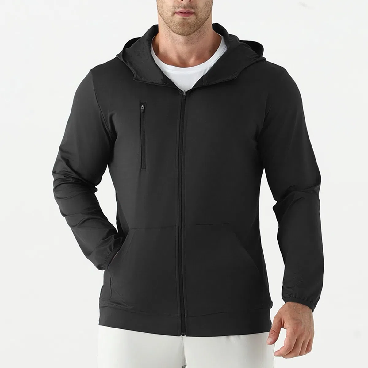 Leichte Laufjacke Herren,Windbreaker Kapuzenpullover mit Reißverschluss Tasche Sport Hoodie Herren