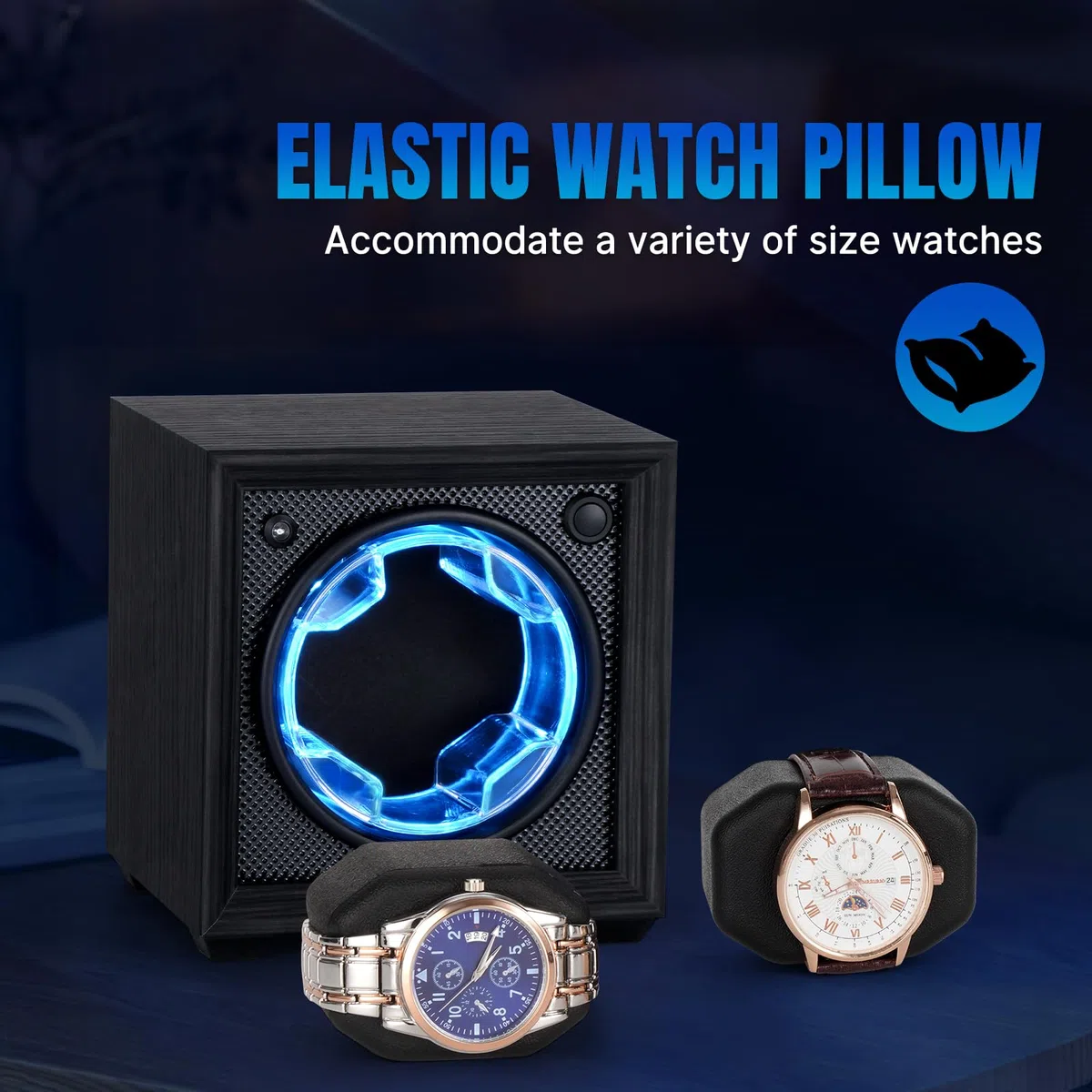 Isili Einzel Uhrenbeweger für Automatische Uhren, Auto Start-Stop Uhr Winders Box für Liebhaber, mit Quiet Motor 2 Rotation Mode Einstellung, blaues Licht, Geschenk für Vatertag