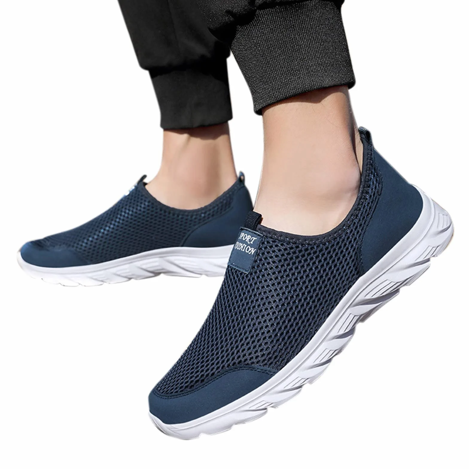Schuhe Ohne Schnürsenkel Herren, Slip On Sneaker Herren, Atmungsaktive Sportschuhe Leicht Halbschuhe rutschfest Sommerschuhe Einfarbige Joggingschuhe Schlupfschuhe Breeze Schuhe für Freizeit, Camping