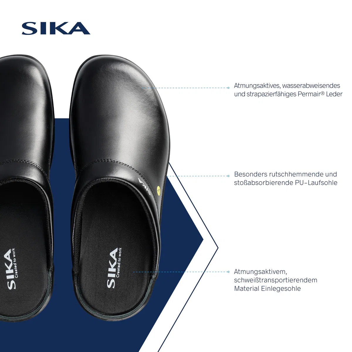 SIKA Unisex-Clogs für medizinische Berufe, rutschfeste Arbeitsschuhe, Permair-Leder, stoßdämpfende Sohle, ESD-geprüft, waschbare Innensohle, professionelle Clogs für Service- und Reinigungsmitarbeiter