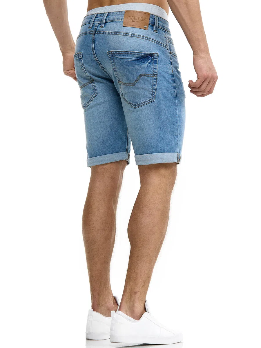 Indicode Herren Caden Jeans Shorts mit 5 Taschen | Herrenshorts Used Look für Männer