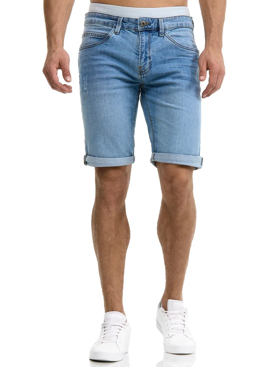 Indicode Herren Caden Jeans Shorts mit 5 Taschen | Herrenshorts Used Look für Männer