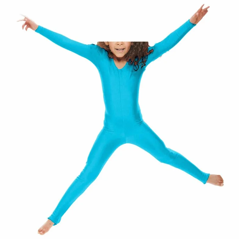 Prime fashions - Girls Shiny Nylon Long Sleeve Stirrup Catsuit - Full Body