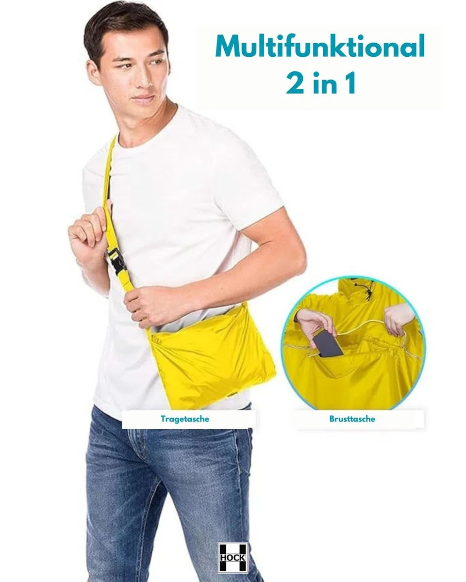 HOCK Fahrrad Regenponcho mit neuer Kapuzenform - Fahrradponcho Wasserdicht mit Reflektoren - Herren Damen Regenschutz - optimales Regencape zum Mitnehmen für alle Biker