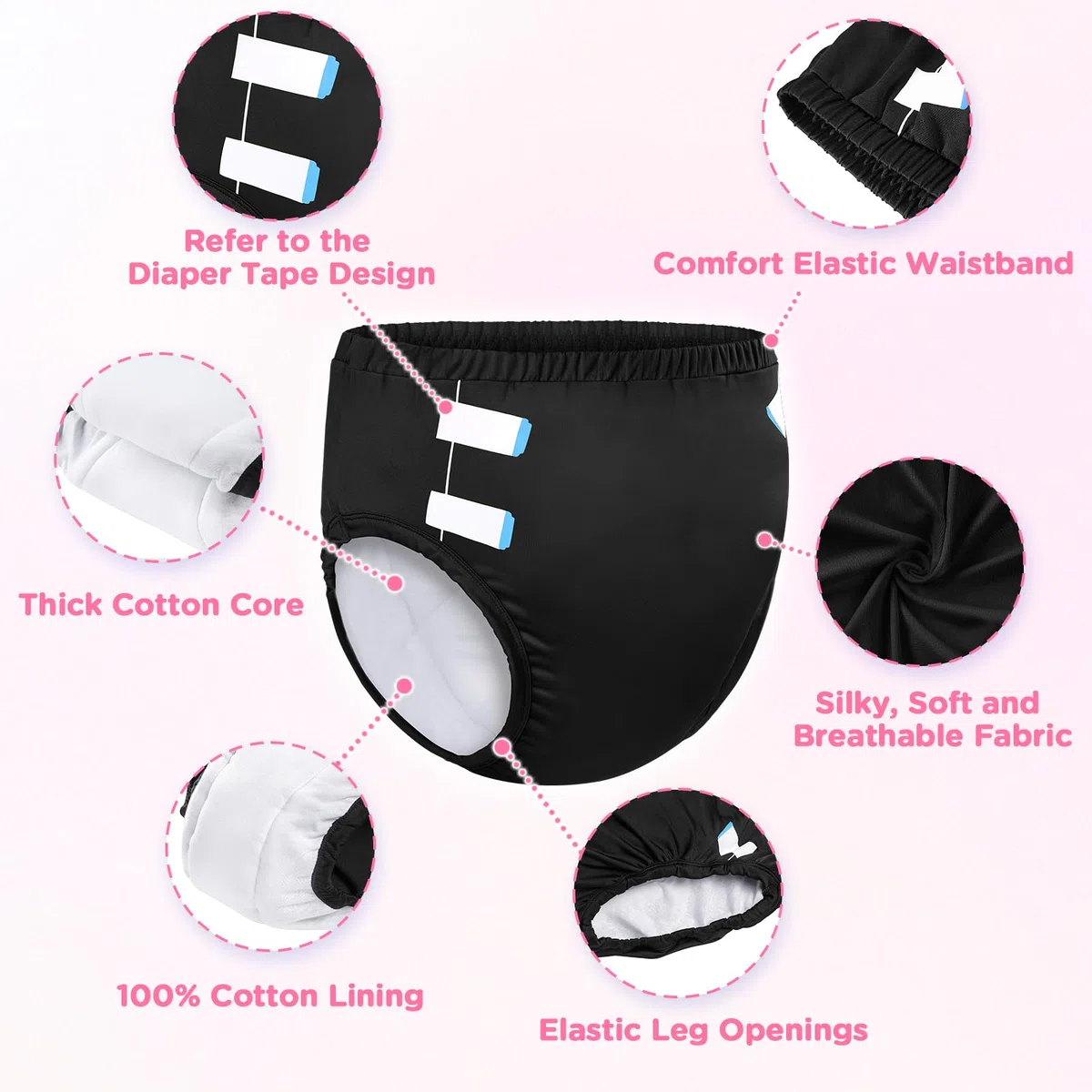 LittleForBig Weiche Seidiges Unterwäsche Bequeme Waschbare Wiederverwendbare Primary Comfort Cloth Trainingshosen für Erwachsene Schwarz S