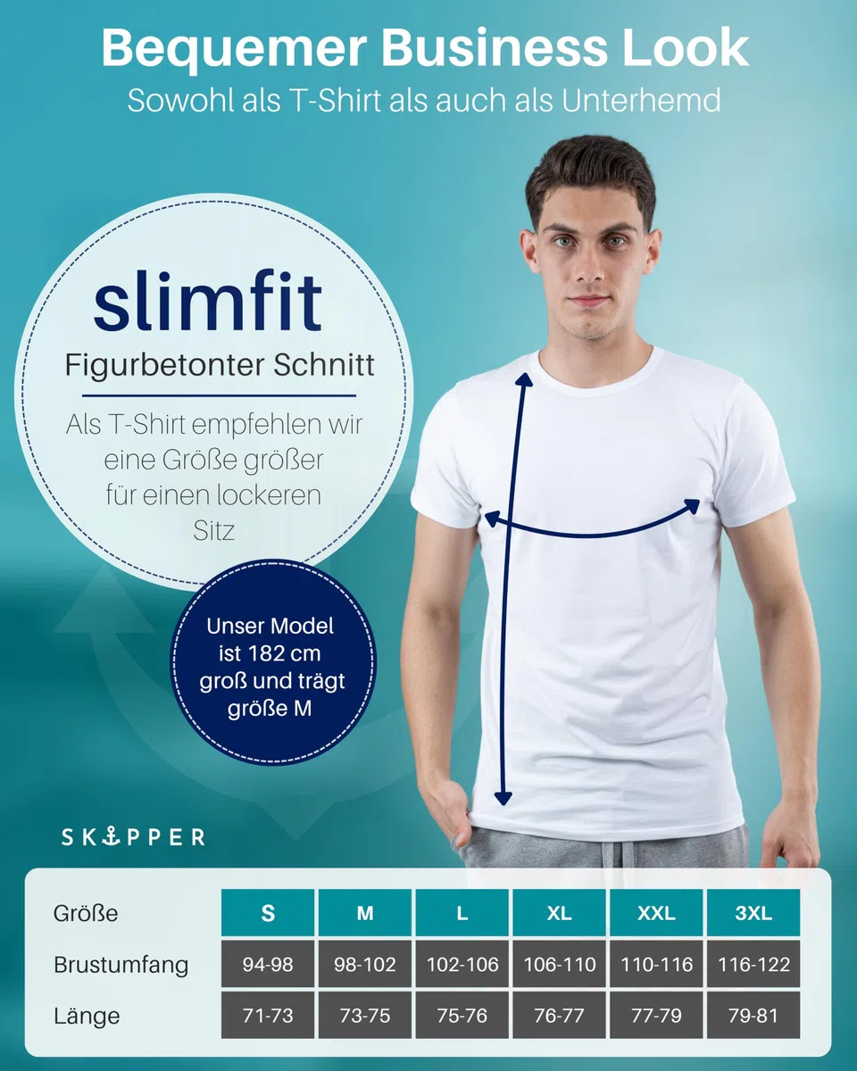 SKIPPER Herren T-Shirts 3er Pack Rundhals Weiß – Markanter Style durch verstärkten Kragen, Stretch Baumwolle – Perfekter Sitz & Formstabil – Slim Fit S–3XL
