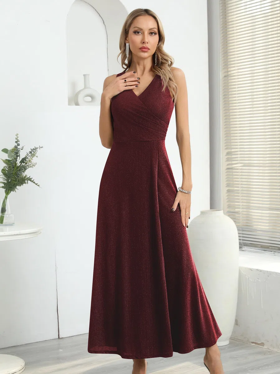 Missufe Damen Elegant Wickelkleid Abendkleid Cocktailkleid Ballkleid Maxikleid Lang Hochzeit Festlich V-Ausschnitt Kleider mit Schlitz