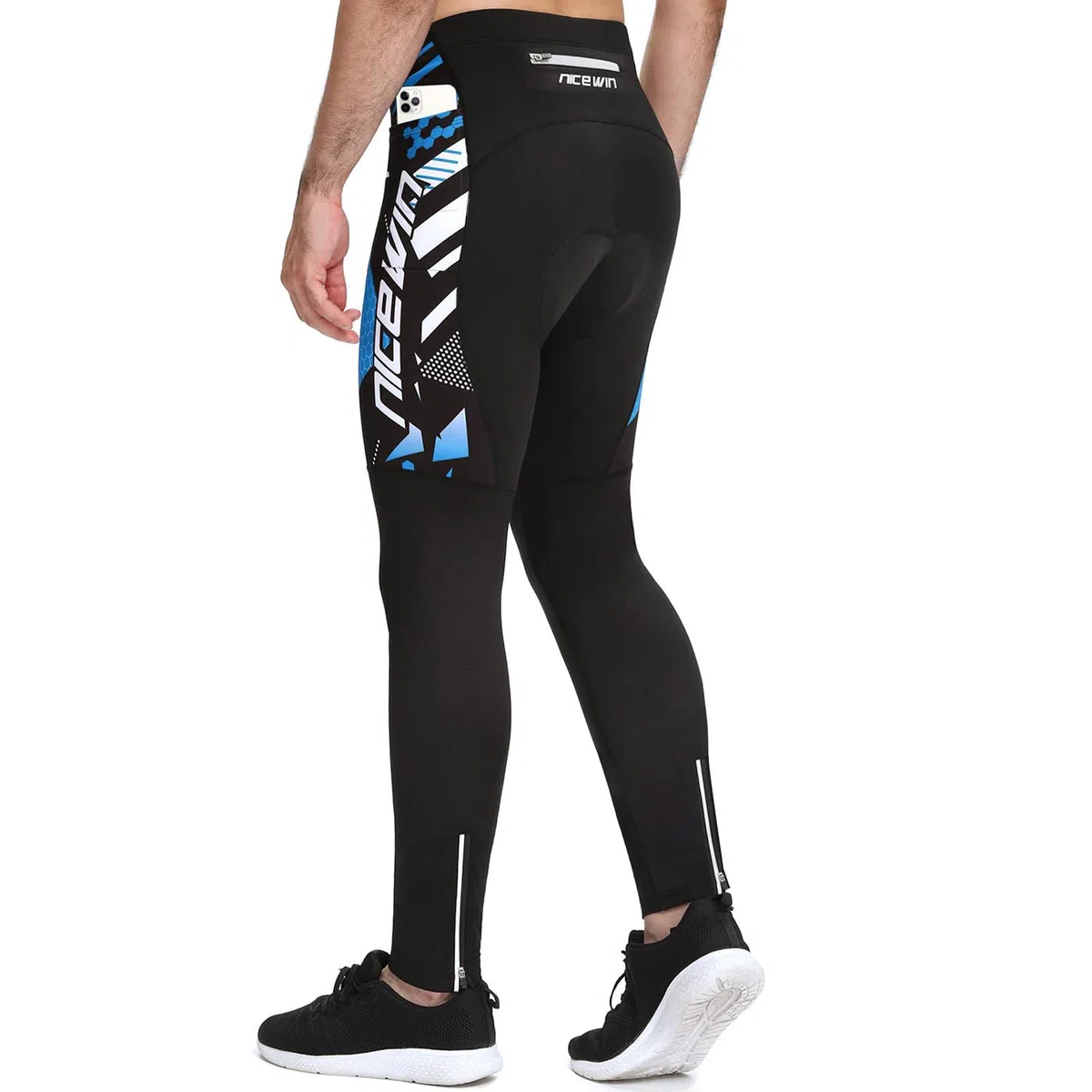NICEWIN Radlerhose Fahrradhose Herren Lang mit Sitzpolster 4D Gepolsterte Winter Thermo Radhose Atmungsaktiv stoßfeste Tights Elastisch Hosen