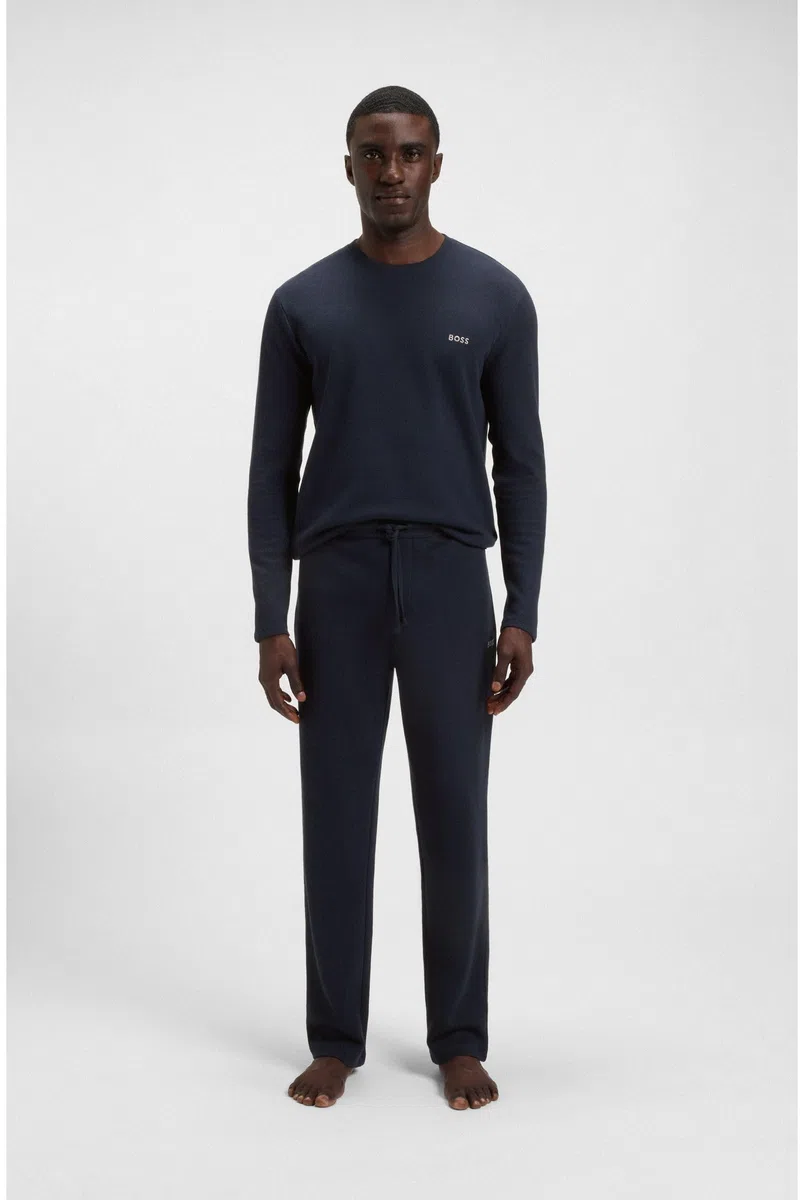 BOSS Herren Waffle Pants Pyjama-Hose aus Baumwoll-Mix mit gesticktem Logo