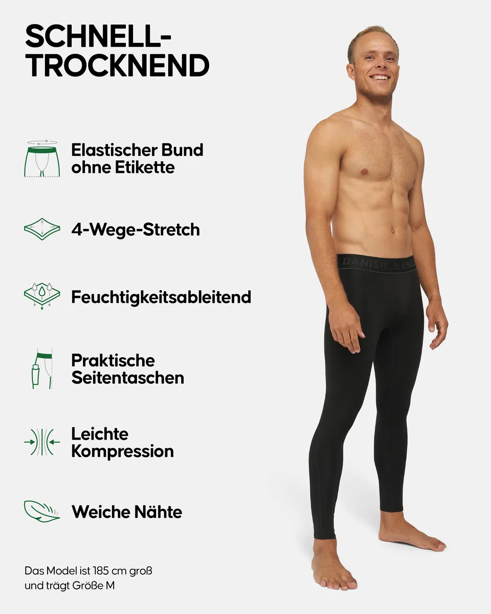 DANISH ENDURANCE 2er Pack Laufhose Herren Lang, Kompressionshose, Sportleggings mit Taschen, Winter Sporthose, Lauftights, Leichte & Bequeme Funktionshose