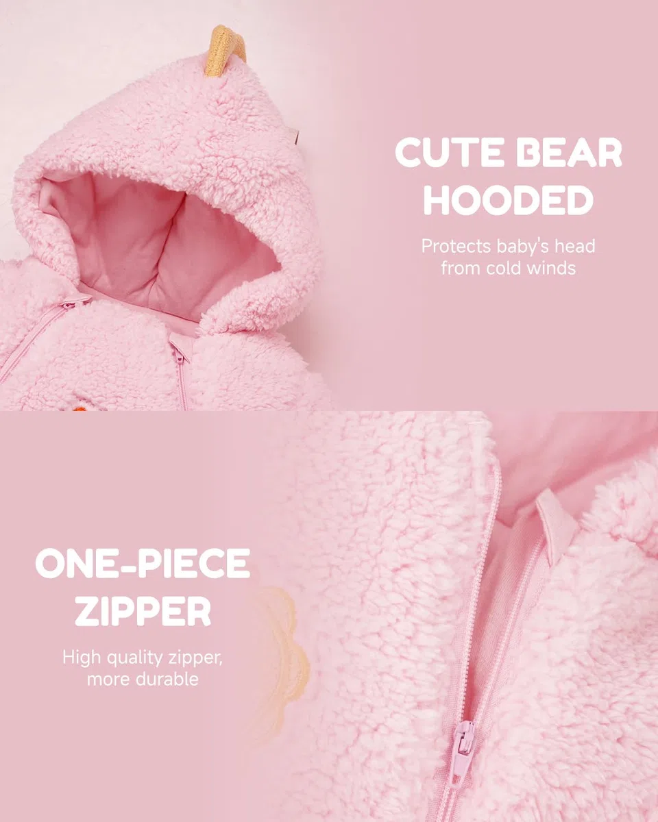 JiAmy Baby Winter Overall Mit Kapuze Schneeanzüge Outfits Fleece Bär Strampler Jungen Mädchen Jumpsuit Spielanzug 0-12 Monate