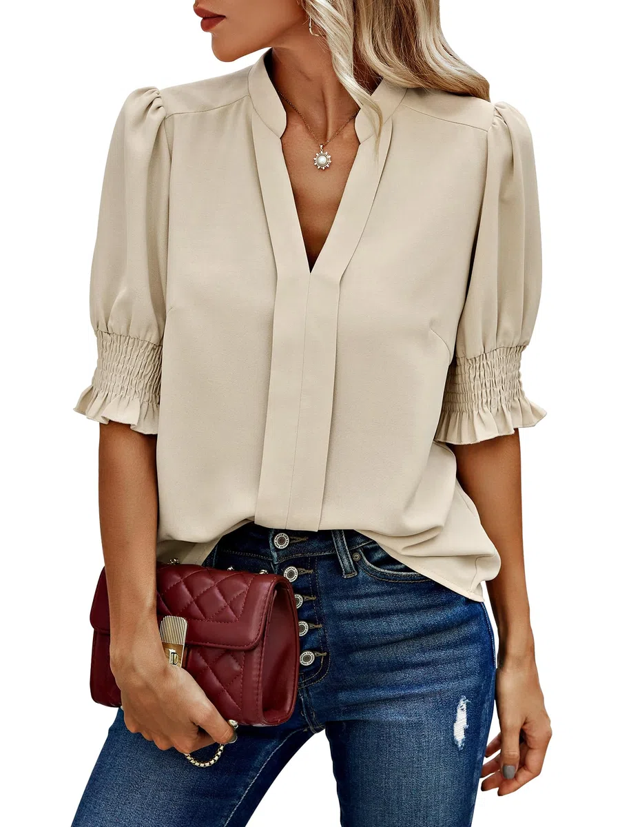 Theenkoln Bluse Damen Elegant V-Ausschnitt Oberteile Tunika Casual Shirt Tops