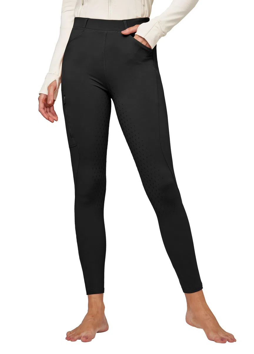 WILLIT Damen Reithose Winter gefüttert Reithose Fleece Reitleggings Silikon Vollbesatz Reitsport Thermo Hose mit Taschen Gürtelschlaufen