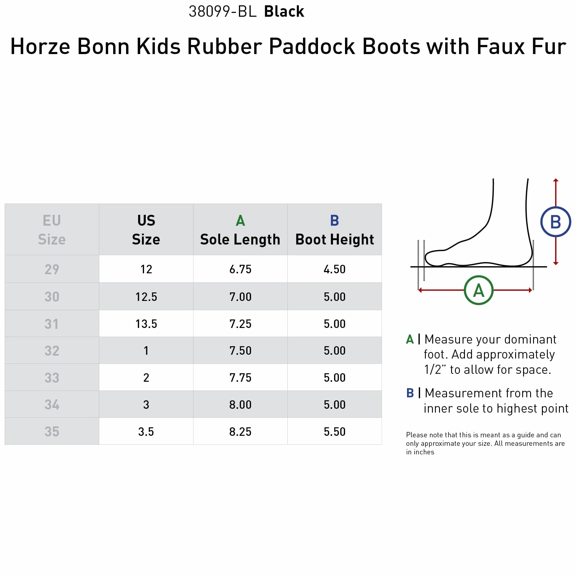 HORZE Kinder Winterreitstieflette Bonn, Thermo Reitstieflette Mädchen, wasserdichte Gummi Stallschuhe Thermo, Schwarz, 34