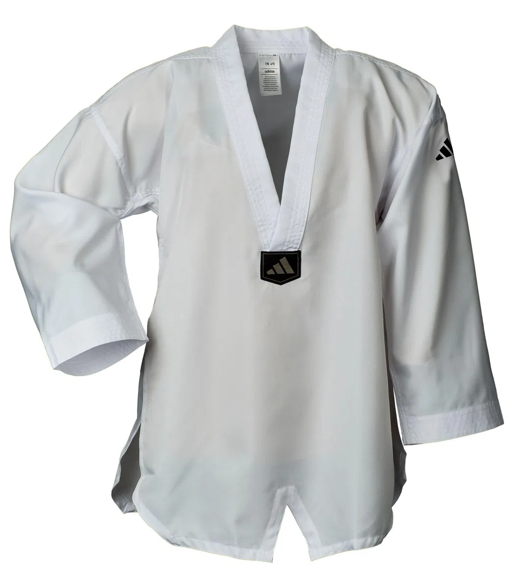 adidas Taekwondoanzug Beginner | Leichter Einsteiger Dobok für Kinder und Erwachsene | inklusive Gürtel | Revers Weiß | für Training und Kyorugi | für Körpergröße 100-190 cm