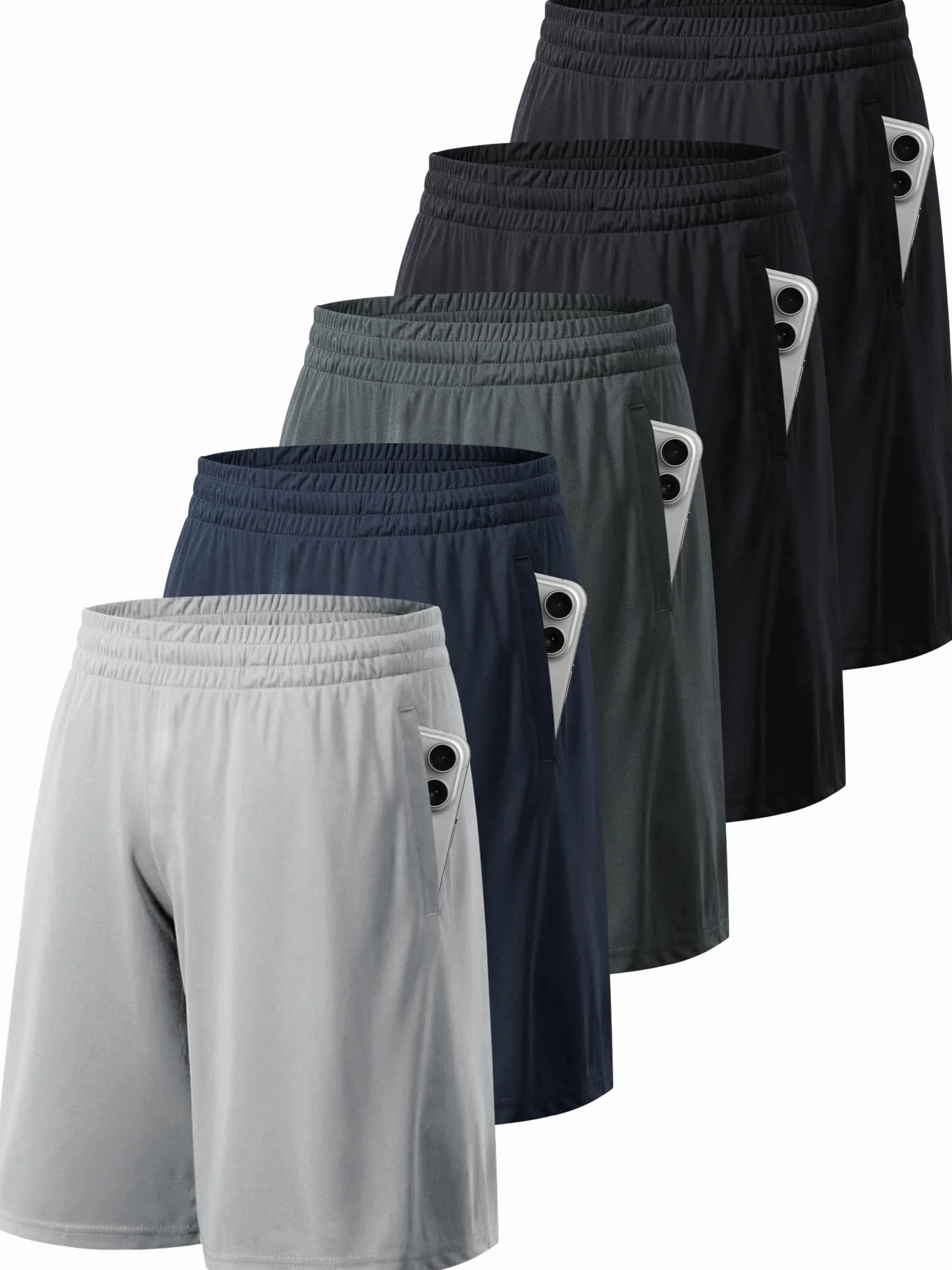 3/5er Pack Sporthose Herren Kurz Hosen Sport Shorts mit Taschen Schnell Trocknend Trainingshose Laufhose für Gym Basketball Fitness