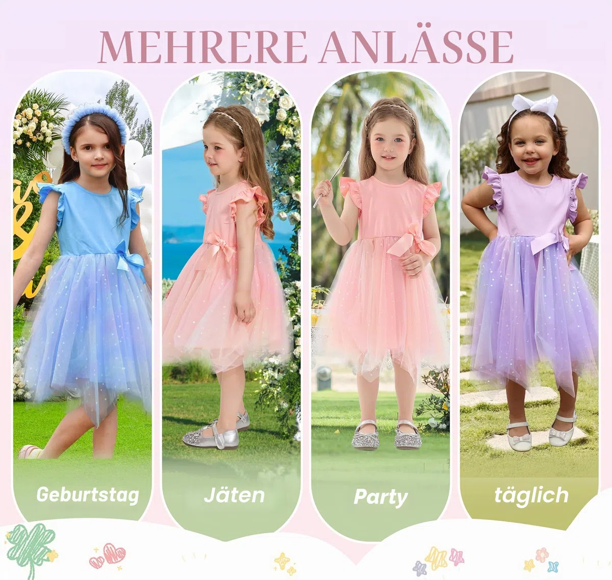 Miipat Mädchen Kleider Tüll Prinzessin Kleinkind Mädchen Tutu Kleid Sommer Fliegende Ärmel Kinder Kleid für Geburtstags Hochzeit Festzug