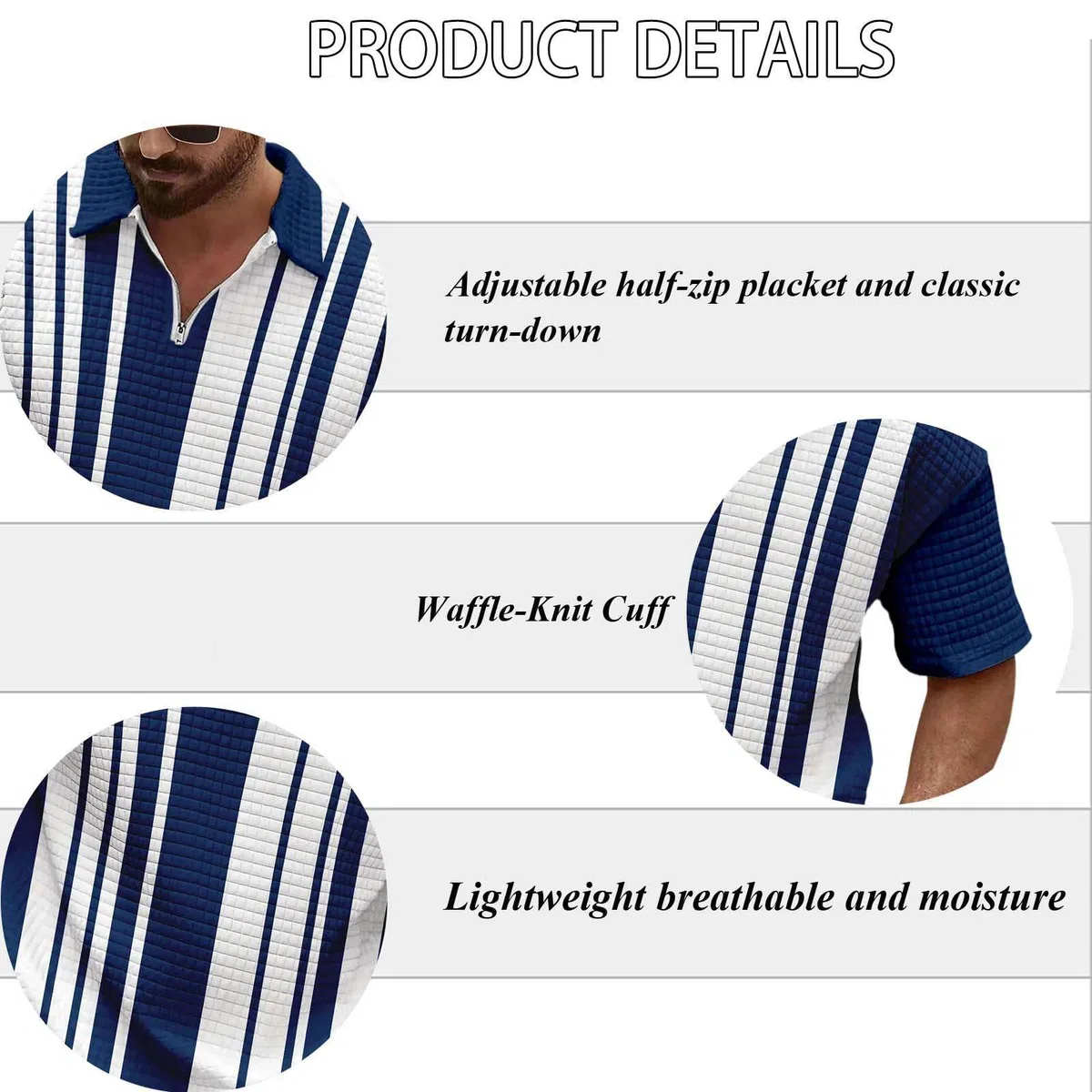 Generisch Herren Poloshirt mit Taschen Große Größen Bequem Waffel-Struktur Texturiert Atmungsaktiv Sommer Freizeit Anzug Herren Set 2-Teiler Bekleidung Neu