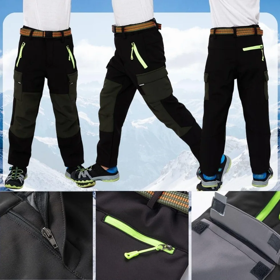 wasserdichte Thermohose für Jungen und Mädchen, Schneehose, Winter Outdoor Hose, Gefütterte Cargohose, Kinder Softshell Skihose
