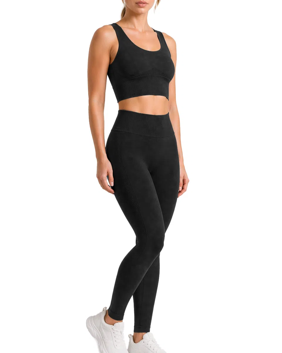 Risalti Sport Leggings Damen Gerippte Ilena - Sportleggins Damen Lang, High Waist, Seamless Shaping Fitnesshose - Made in Italy