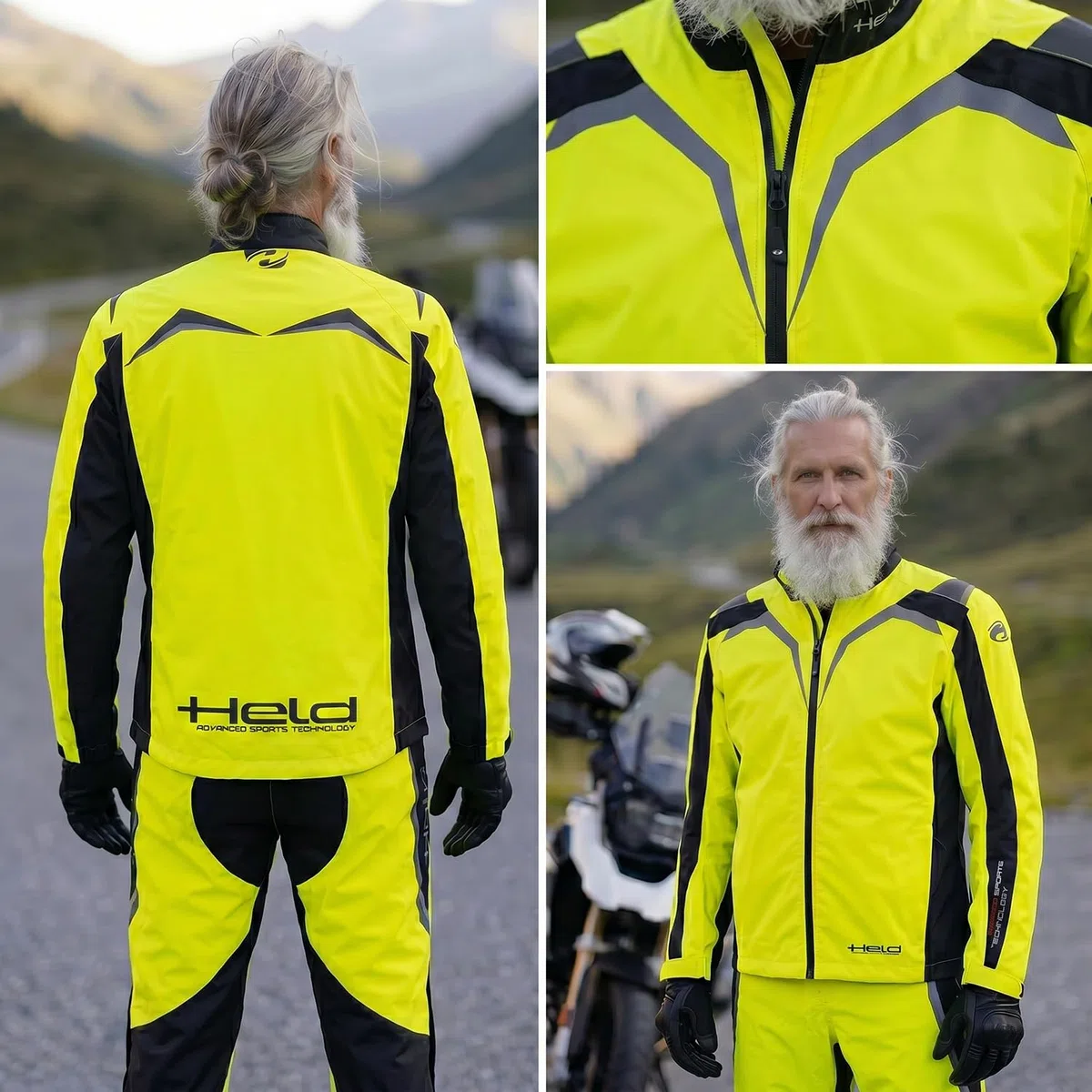 Held Rainblock 2 Base - Sport Motorrad Regenhose Herren - Membrane 100% Wasserdicht, Atmungsaktiv - Reflex Einsätze - Packtasche - Antirutsch-Gewebe am Gesäß