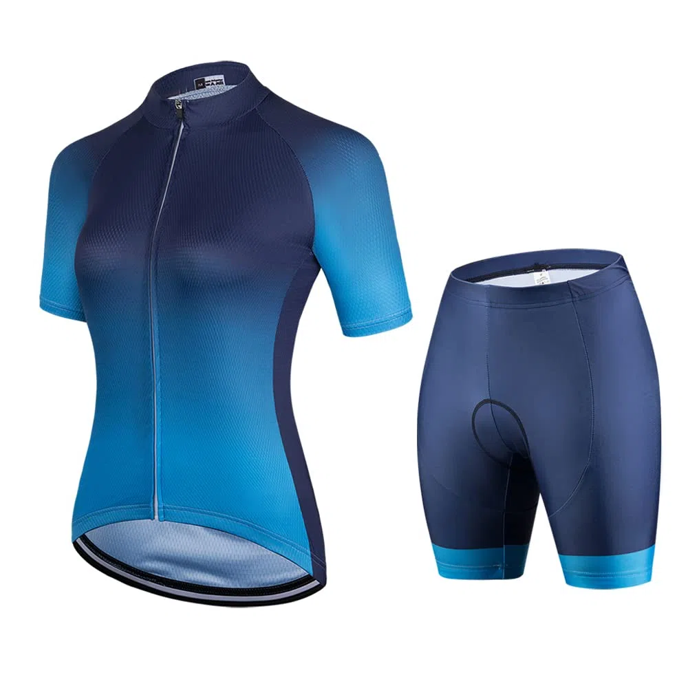 Damen Radtrikot, kurzärmelig, Schwarz und Blau, Farbverlauf, Sommeranzug, Radtrikot-Sets