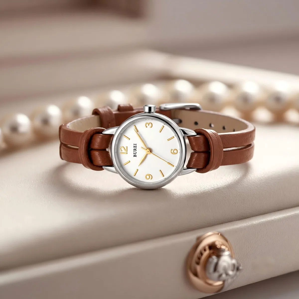 BUREI Mini Armbanduhr Damen Klein mit Lederarmband – Japanisches Quarzwerk & Handgemachtes Echtleder – Elegante Analog Uhr