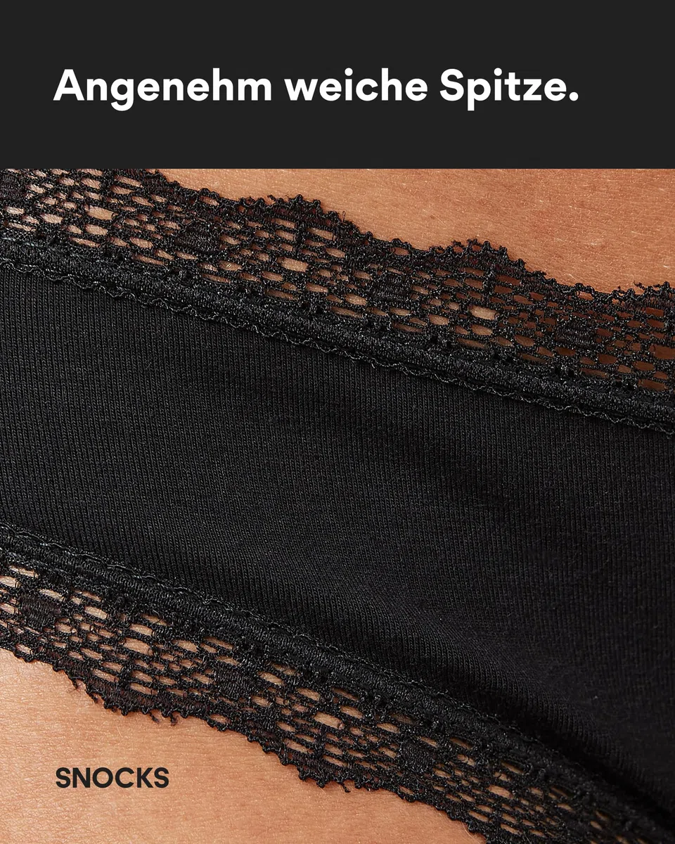 Snocks Tanga Damen mit Spitze aus Bio-Baumwolle – atmungsaktiv & komfortabel, schneidet Nicht EIN – sexy Unterhosen & Unterwäsche für Frauen – Thongs Women – Gr. XS - 4XL