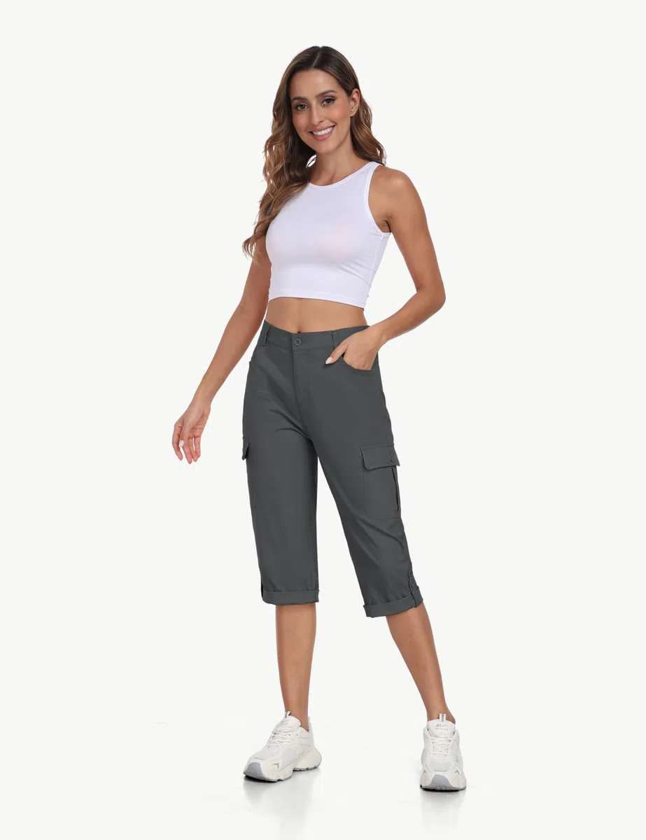 MoFiz Cargo Shorts Damen 3/4 Lange Hosen Wandershorts Trekking Caprihose Sommer Outdoorhose