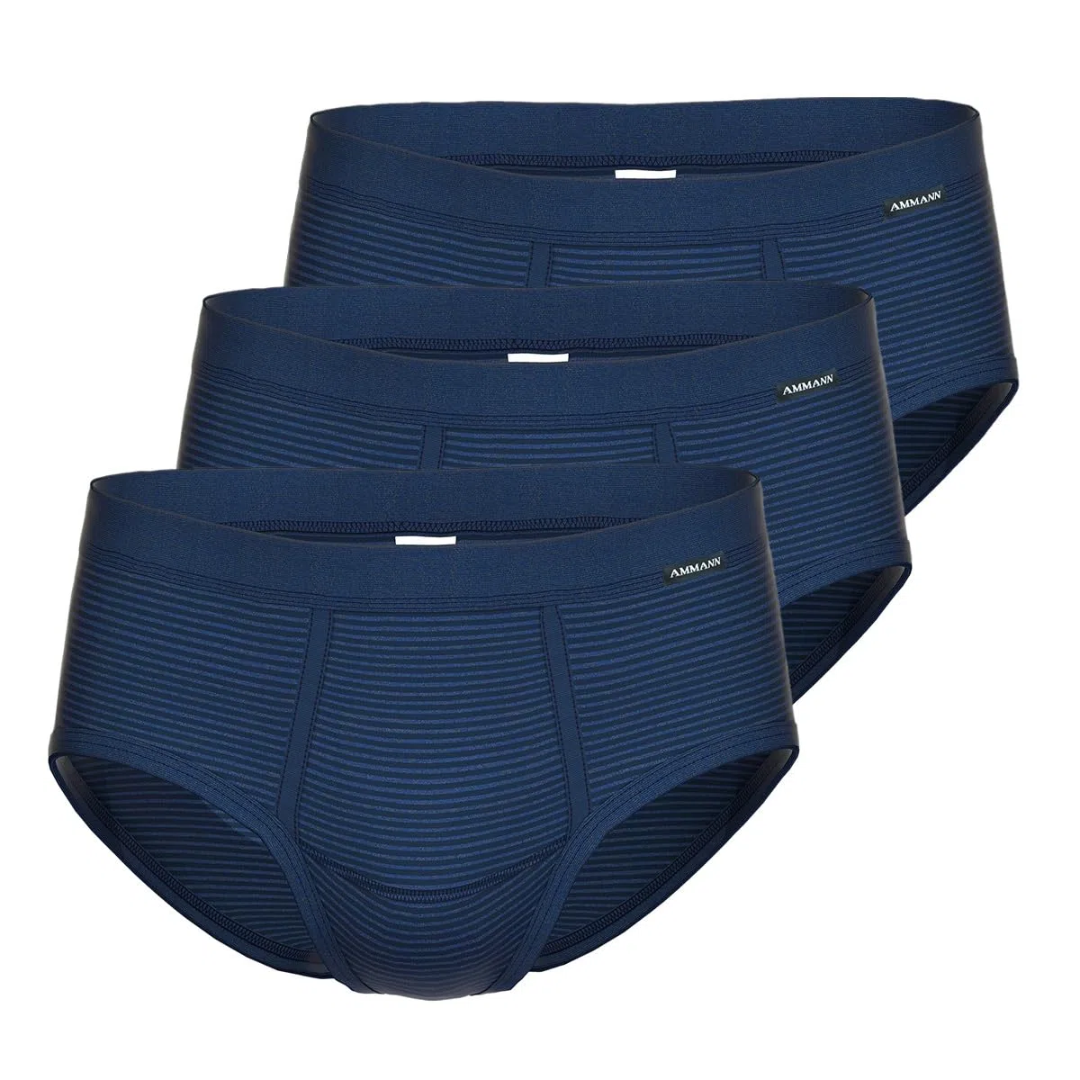 Ammann 3er Pack Jeans - Herren Sport Slip - Unterhose Feinripp mit Eingriff und weichem Komfortbund Größe 5-12 - Dunkelblau und Anthrazit