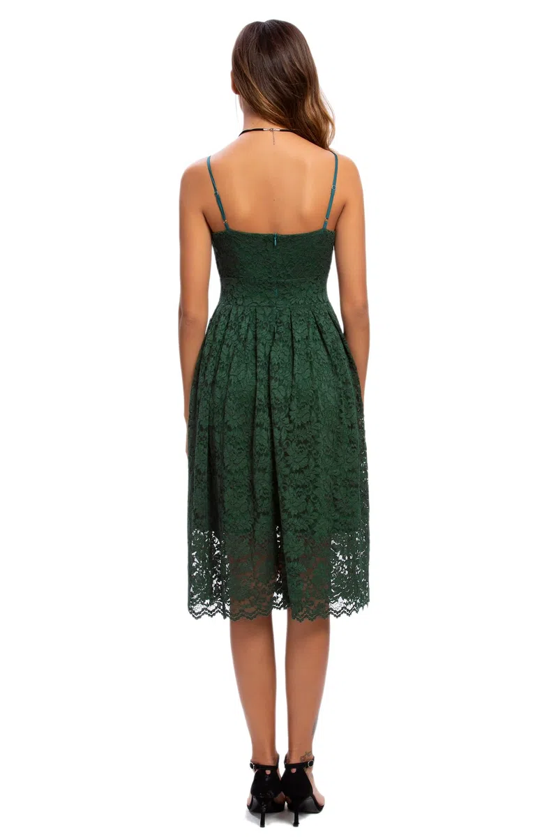 Atnlewhi Damen Vintage ärmellosen V-Ausschnitt A-Linie Kleid Blumen Knielang Spitzenkleid Brautjungfer Elegante Cocktailkleider