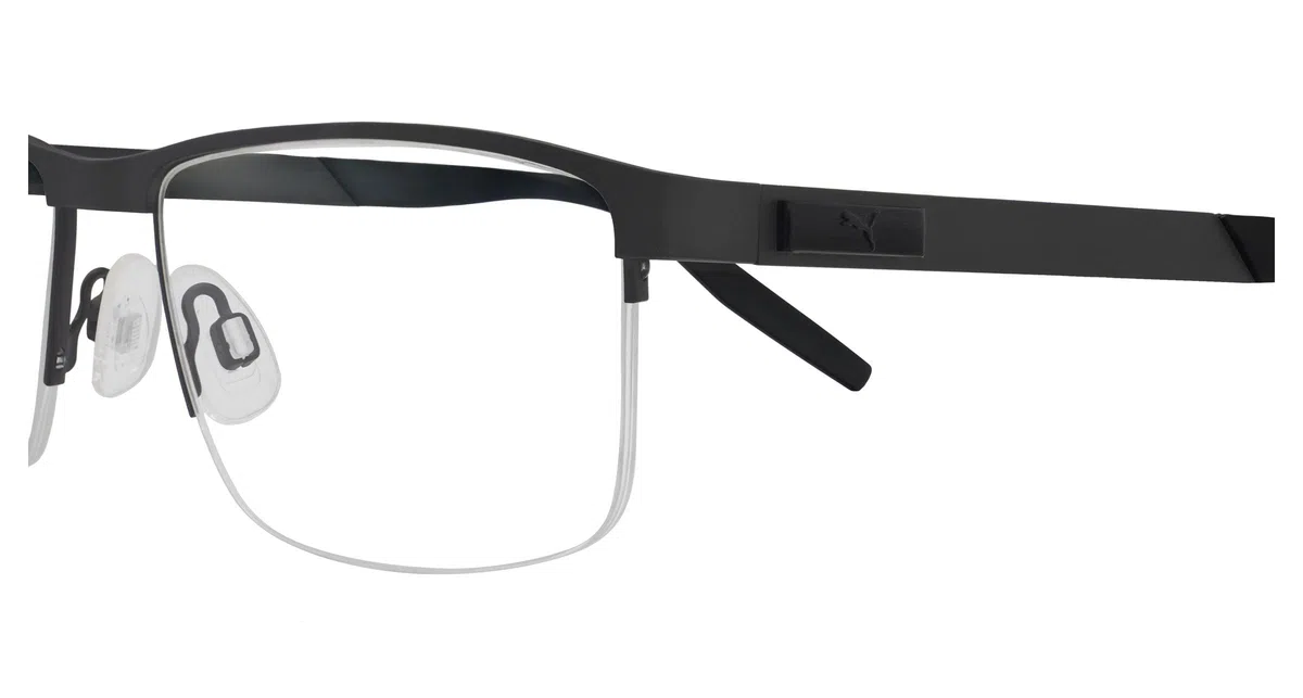 Puma Brille mit Sehstärke für Herren optional mit Sonnenbrillentönung oder Blaulichtfilter, Rechteckig, gefertigt aus Metall, Modell: PU0255O-001 (inklusive Brillenetui)