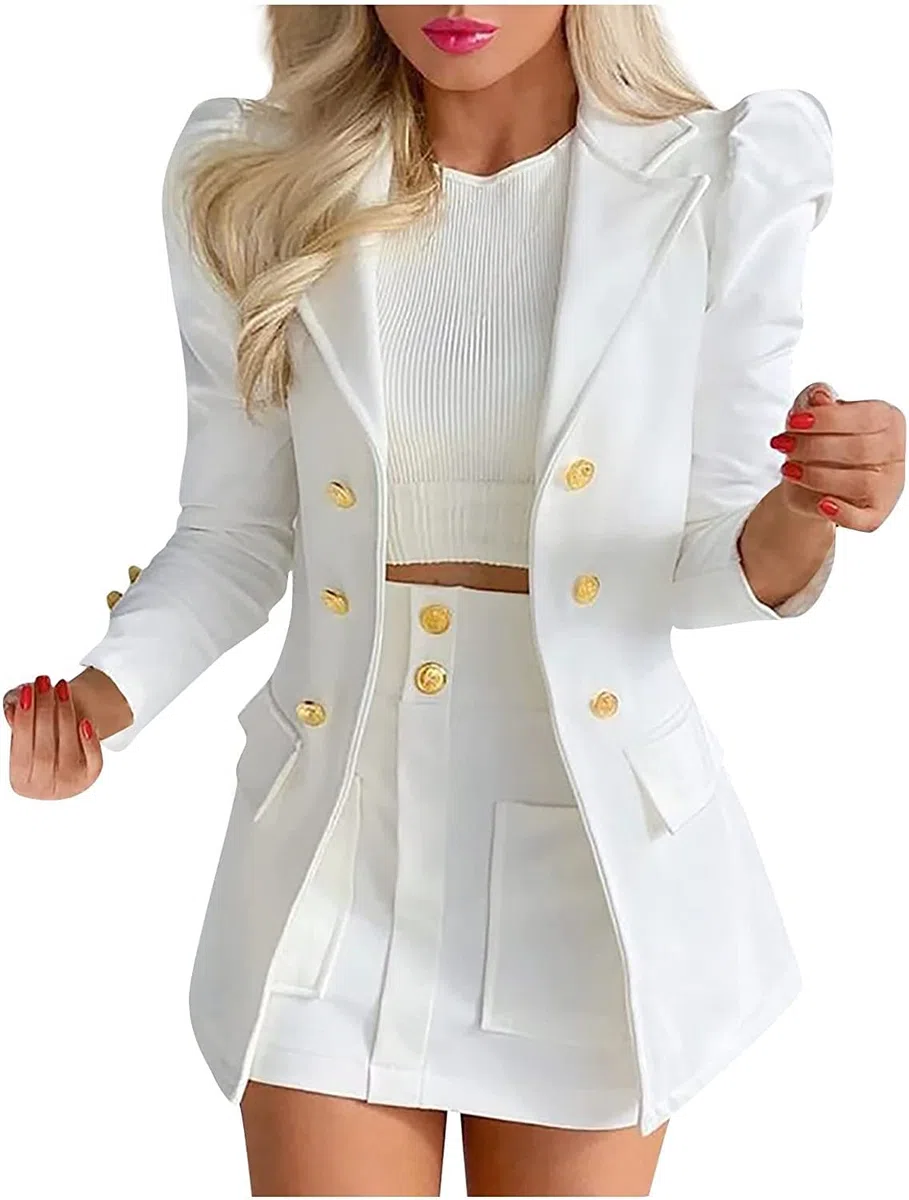 Damen Business Elegante Anzug Arbeit Rock Jacke zweiteilig Minirock Slim Karierten Blazer Streetwear zweiteilig Büro Blazer lässig Anzug
