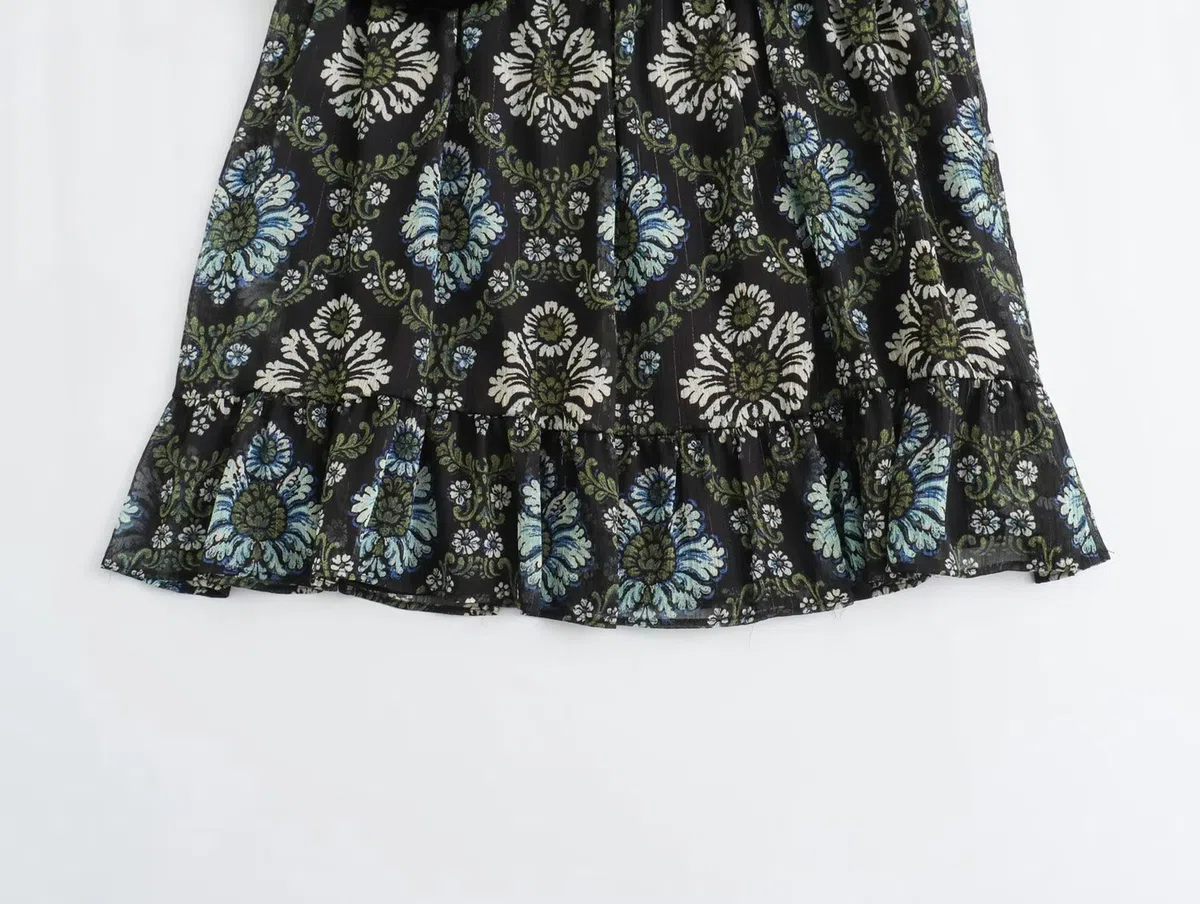 Frühlingsfrauen-Langarm-Patchwork-bedrucktes Kleid-Bildfarbe-L
