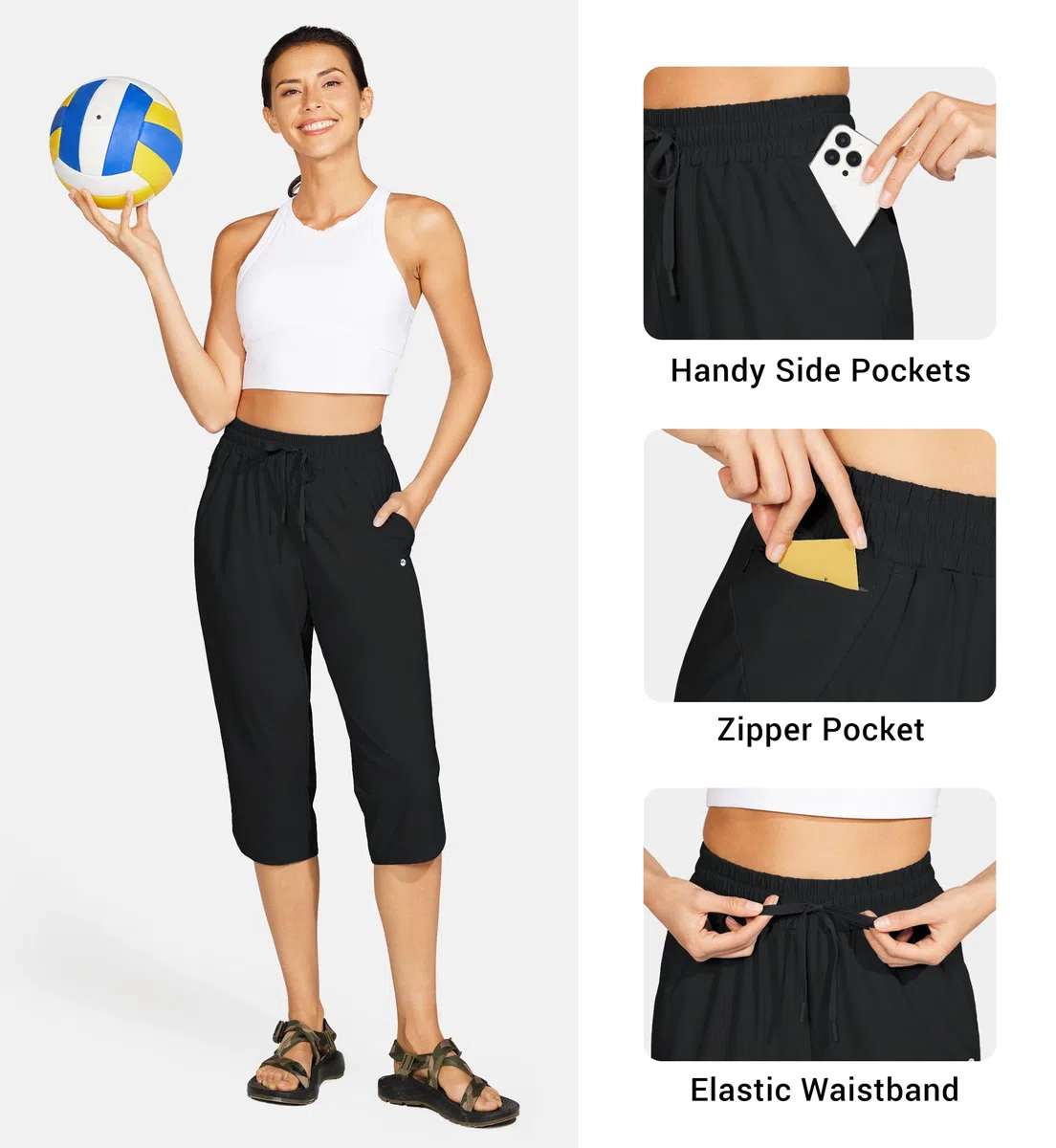 WILLIT Damen Badehose Capris Hosen Badeshorts Schnelltrockner Schwimmen Board Beach Athletic Capris mit Taschen Lightweight UPF 50 + 18“