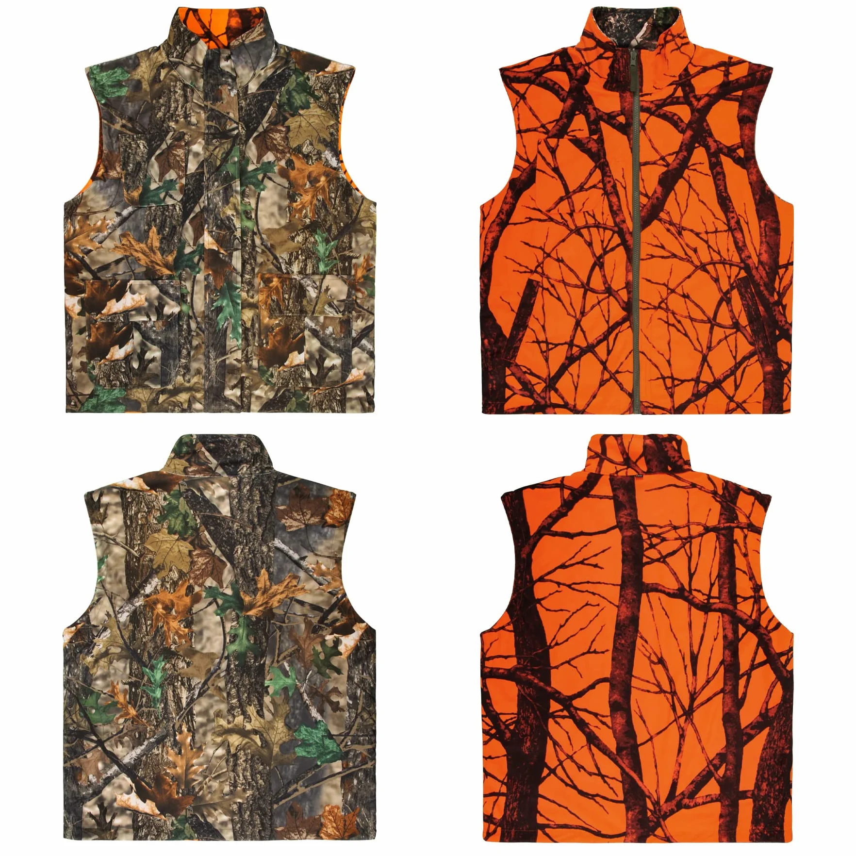 GUGULUZA Herren Jagd Weste Weich Protector Warnweste Angelweste Reversibel Orange + Camouflage
