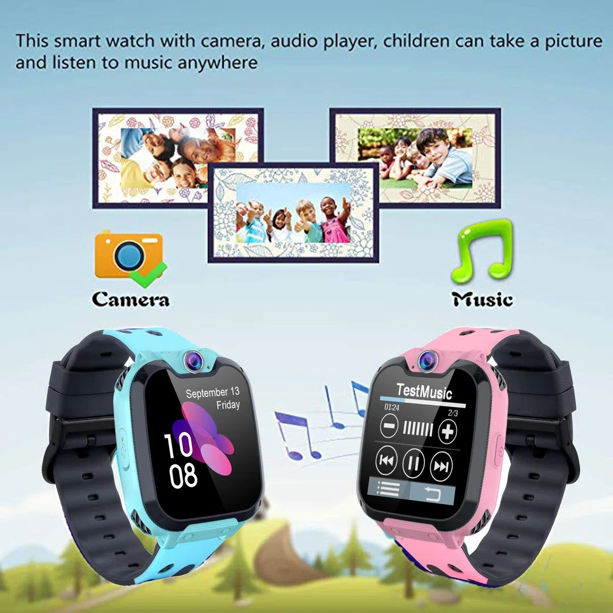 PTHTECHUS Kinder Smartwatch Telefon - Smartwatch Kinder Uhr Telefon Anruf Mit SOS Schrittzähler Videorecorder Taschenlampe MP3-Musik 7 Spiele Wecker, Geschenke für Mädchen von 6-10 Jahren, Blue
