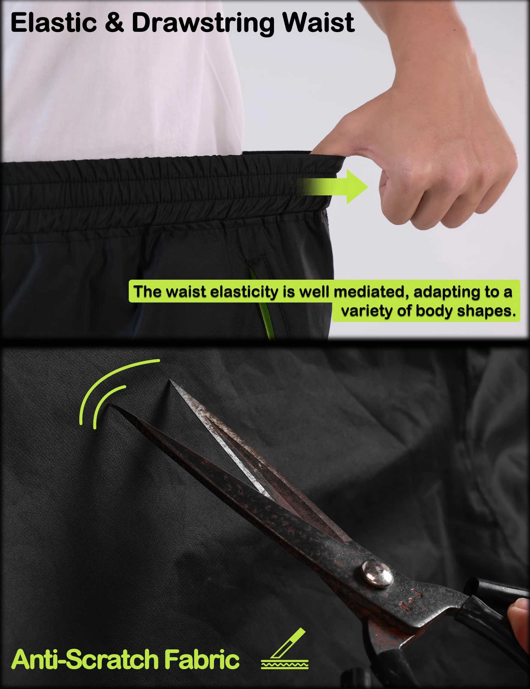 KUTOOK Fahrradhose Regenhose Wasseridicht Herren Waterproof Rating: 5000mm Atmungsaktiv mit 2 Taschen Wandern Motrrad Trekking Camping RP500