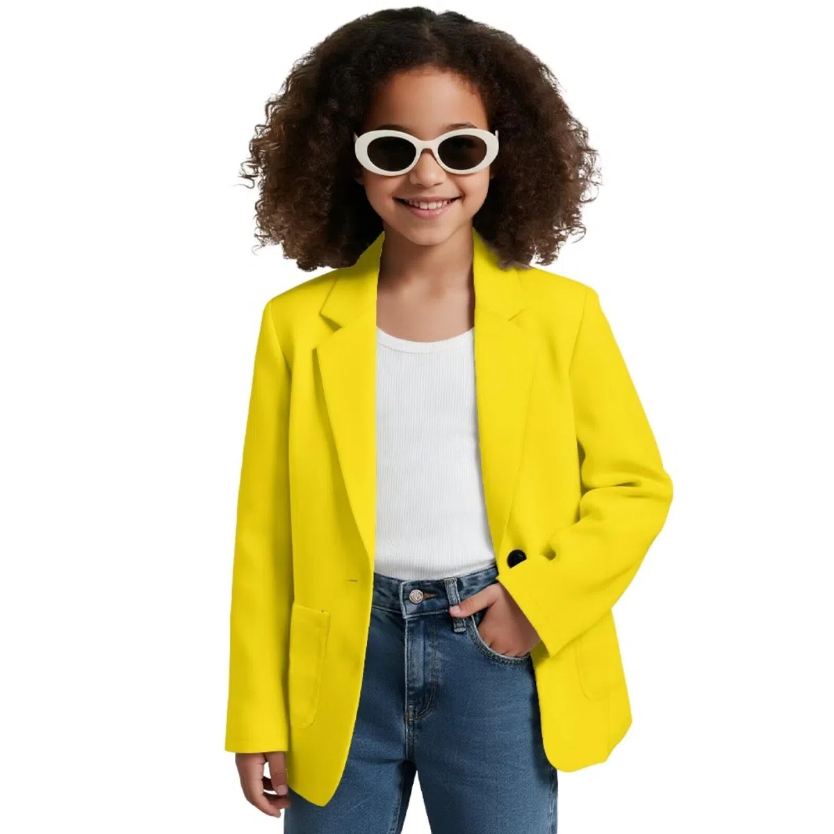 Langärmeliger Blazer für Mädchen, lässiger Ein-Knopf-Blazer, normale Passform, offene Vorderseite, Anzugjacke mit Tasche