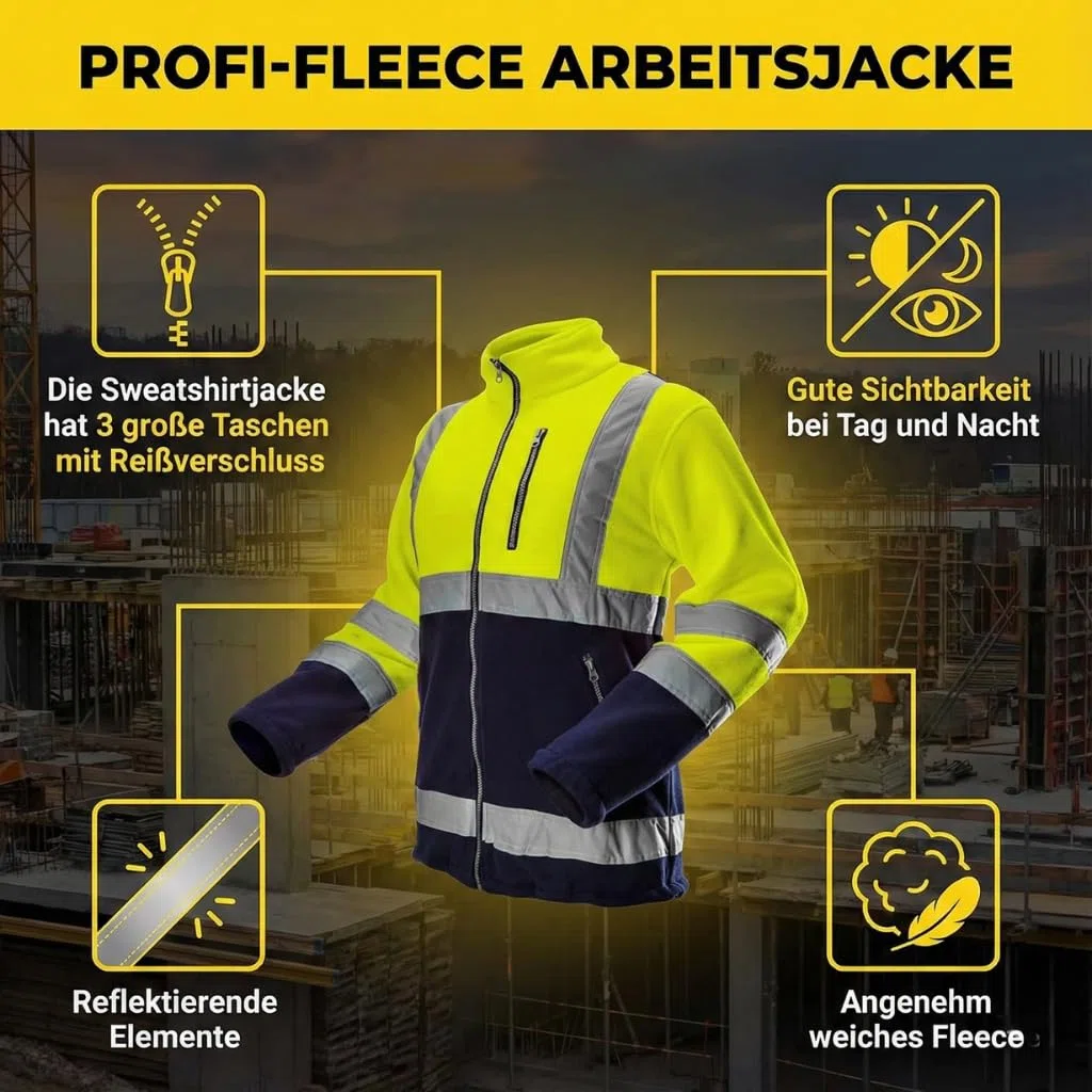 NEO TOOLS Herren Warnschutz Arbeitsjacke Warn Fleece Jacke (Gr. S - XXL) (Orange/Gelb) | oder Set mit Thermo wasserdichte Hose | Warme, Bequeme und Leichte Jacke