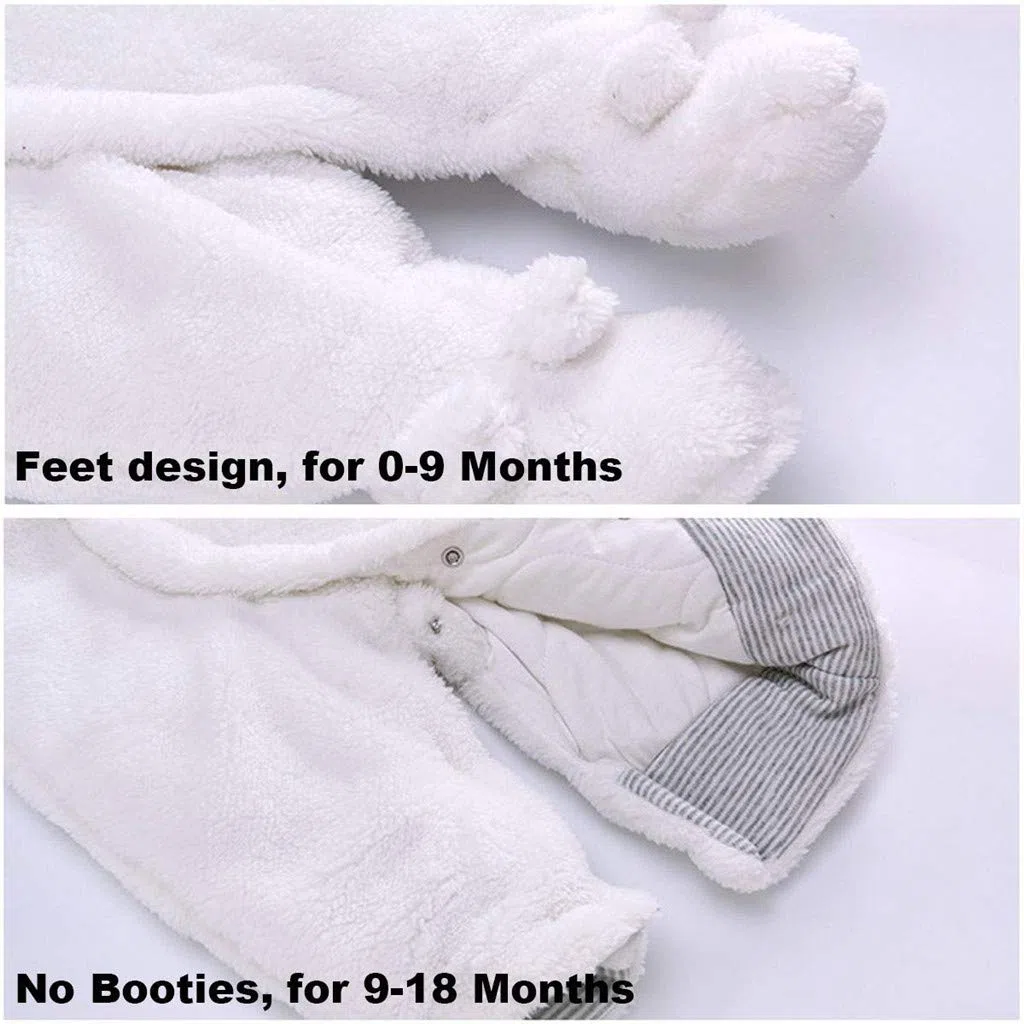 Baby Winter Schneeanzug Baby Strampler, Junge und Mädchen Einteiliger Anzug mit Kapuze, Kleinkind Oberbekleidung Schneeanzug Set Dick und Warm,Weiß 6-9 Monate